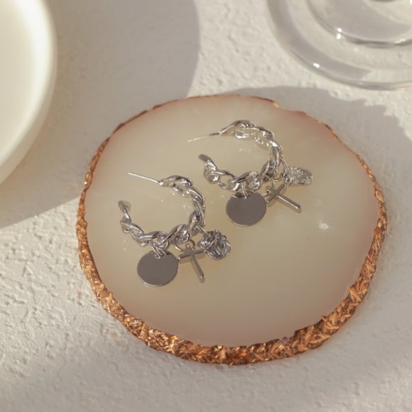 💙💕Last oneCross Chain Circle Silver Earrings - Picture 5 of 8